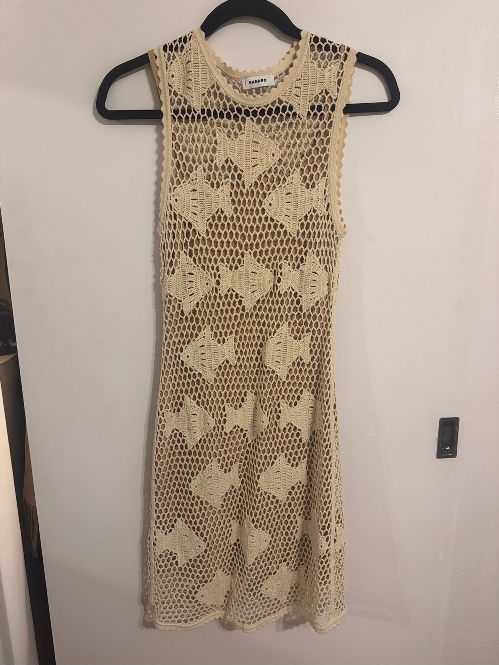 Sandro Crochet Fish Motif Dress in Cream - Picture 2 of 5
